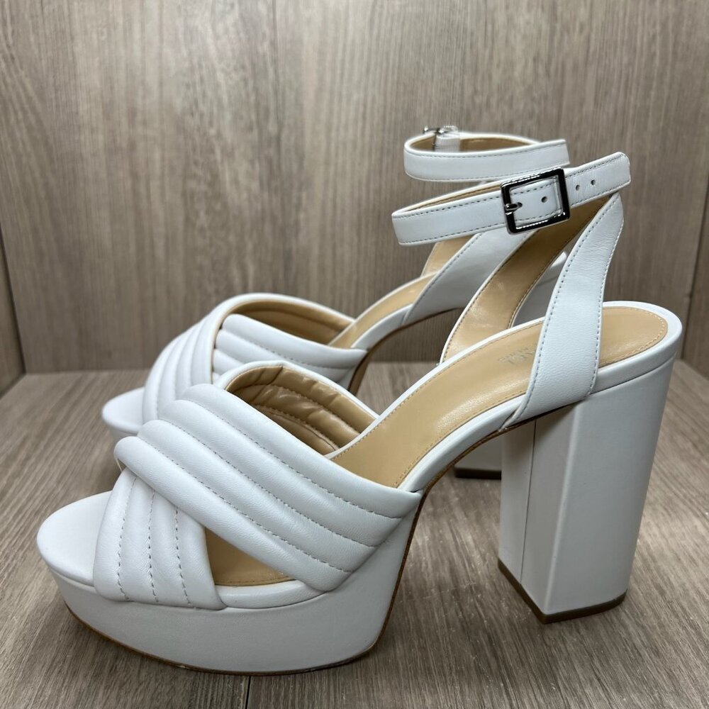 Michael Kors Royce Quilted Leather Platform Sandal Womens 8.5M Cross Strap White - Picture 4 of 15
